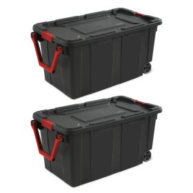 40 Gallon Wheeled Plastic Storage Bin;  Black;  Set of 2