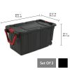 40 Gallon Wheeled Plastic Storage Bin;  Black;  Set of 2